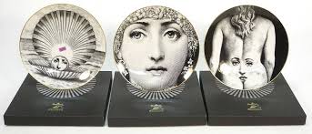 3 Rosenthal Julia Collection Fornasetti Design Plates In Original Boxes, 9  1/4" Diameter.