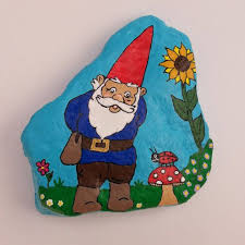 Gnome With Flower And Lady Bug Art Painted Rock Painted Rocks Rock Art Rock Painting Art