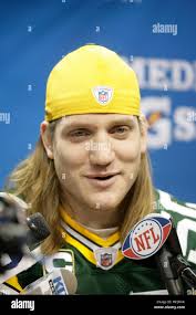 Green Bay Packers' A.J. Hawk at Super Bowl Media Day in Cowboys Stadium