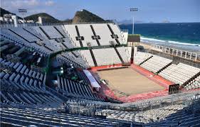 The indoor volleyball competition takes place at ariake arena in ariake , and the beach volleyball tournament at shiokaze park , 1 2 in the temporary. News Detail Copacabana Welcomes Newest Attraction As Olympic Beach Volleyball Venue Opens Fivb Olympic Games Rio 2016