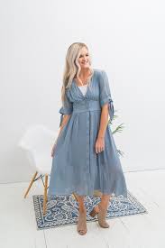 Empire Waist Dress In Dusty Blue Dusty Blue Dress Empire Waist Dress Casual Long Midi Dress