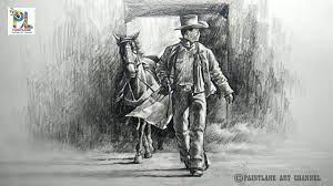 How to Draw and Shade Cowboy Walk With A Horse With PENCIL | Step by Step -  YouTube
