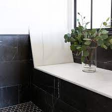 Get free shipping on qualified cultured marble shower walls & surrounds or buy online pick up in store today in the bath department. Black Shower Tiles With Honed White Marble Shower Bench Transitional Bathroom