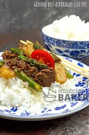 This Ground Beef And Asparagus Stir Fry Shows How Versatile A Pound Of Chop Meat Can Be When Served Over R In 2020 Asparagus Stir Fry Beef Recipes Ground Beef Recipes