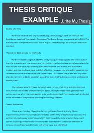 A novel critique can be described as a form of written assignment that provides the reader with a critical evaluation of some type of literary work. Thesis Critique Example By Writemythesissamples On Deviantart