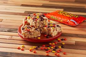 Reese S Pieces Cereal Bar Recipe Hershey S Kitchens Recipe Recipes Sweet Potato Soup Peanut Butter Recipes