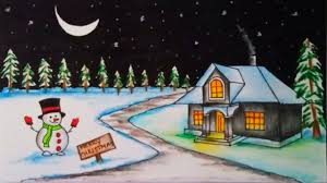 Hi my art loves, happy to have you on my channel.in this video i will draw four festivals on one paper sheet.useful idea for kids. Christmas Drawings How To Draw A Christmas Scene With Snowman Christmas Festival Drawing Youtube