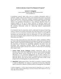 The methodology lets readers assess the reliability of your research. Pdf Online Literature Search For Research Projects