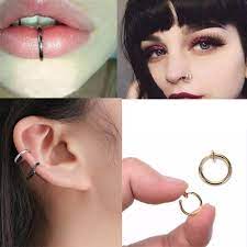 Black Fake Goth Punk Lip Ear Nose Ring For Women Men Clip Fake Septum Piercing Nose Hoop Rings Body Jewelry A341 Body Jewelry Aliexpress