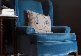 Blue Velvet Wing Back From Craigslist And Throw Pillow From Ikea In My Dining Room Sarah Greenman Papa Chairs Eclectic Living Room Chair