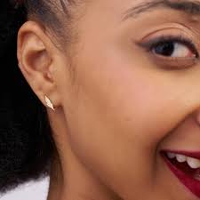 14K Solid Gold Diamond Leaf Stud Earrings, Round Natural Diamond Bar  Earrings, Minimalist Dainty Gold Studs, Fine Jewelry Gift for Her