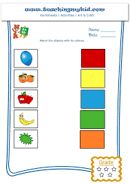 'matching objects' is a preschool worksheet that helps preschoolers practice their thinking skills and fine motor skills as they draw lines connecting matching pairs. Match The Objects With Colours Worksheet 1 Teaching My Kid Kindergarten Colors Color Worksheets Kindergarten Worksheets Printable