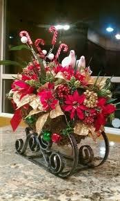 Christmas Boquet Sleigh Christmas Sleigh Decorations Christmas Centerpieces Diy Christmas Arrangements