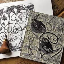 Work In Progress Two Little Wrens Reliefprintmaking Linocutprint Linocut Blockprinting Reliefprint Linoprin Linocut Art Linocut Printmaking Woodcut Art