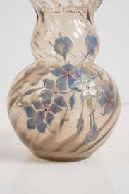 Emile Galle 1846 1904 Br Vase De Forme Balustre En Cristal Legerement Fume Et Torsade Br A Decor Emaille Polychrome De Violettes Glass Art French Art Vase