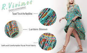 See more ideas about dress patterns, long dress patterns, dresses. Amazon Com R Vivimos Women S Long Sleeve Floral Print Retro V Neck Tassel Bohemian Midi Dresses Clothing