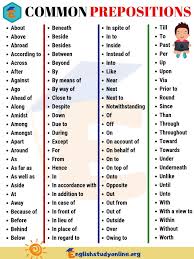 100 Most Common Prepositions List In English English Study Online English Study Prepositions English Vocabulary Words