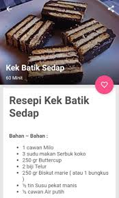 Resepi ini tidak menggunakan susu pekat, dan hanya menggunakan gula untuk memaniskan serbuk koko. Resepi Kek Batik Para Android Apk Baixar