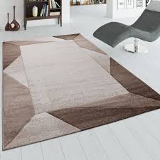Wohnzimmer Teppich Kurzflor Teppich Mit Bordure Und 3 D Effekt In Beige Braun Ebay