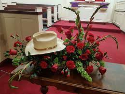 Memorial Arrangement Featuring His Favorite Cowboy Hat Cowboy Hats Floral Cowboy