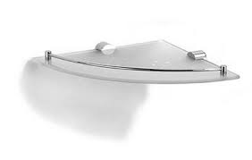 10 mm solid tempered frosted glass with a clear stripe along the side. Xenon Frosted Glass Corner Shelf Sds London