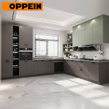 Our grey wood kitchen cabinets are sturdy, sleek, and professional looking, without the cost of professional installation. China Oppein L Shaped Wall Built In Green And Grey Kitchen Units Plcc20076 China Built In Kitchen Kitchen Units