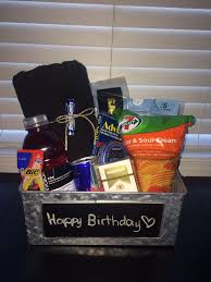 Birthday Gift Baskets For Him Birthday Basket I Made For My Boyfriend With All His Favorite Things Birthday Basket Birthday Gift Baskets Boyfriend Gifts