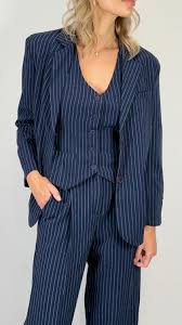 Navy Pinstripe Women's Suit: Blazer, Vest & Elastic Waist ...