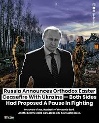 Russian President Vladimir Putin has announced a ceasefire with Ukraine for  the duration of the Orthodox Easter holidays, effective from 4PM Moscow  time on April 11 to the end of April 12,