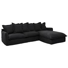 Avec ses lignes arrondies et son revêtement en microfibre coloris anthracite, ce canapé essaouira apportera une. Canape D Angle Droit Convertible 6 Places En Lin Lave Gris Anthracite Barcelone Maisons Du Monde