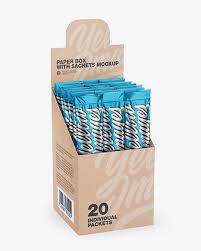 Download Opened Box W 20 Metallic Sachets In Sachet Mockups On Yellow Images Object Mockups PSD Mockup Templates