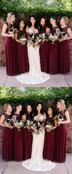 A Line Round Neck Wine Chiffon Bridesmaid Dress With Lace Wine Bridesmaid Dresses Wedding Bridesmaid Dresses Maroon Bridesmaid