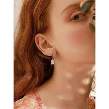 Bestyle Sterling Silver Dangle Earrings for Women Huggie Hoop Drop Earrings  with Rectangular Baguette Tourmaline Crystal, October