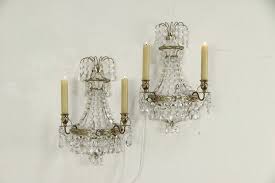 Sold Pair Of French Brass Vintage Wall Sconce Lights Crystal Prisms 30114 Harp Gallery Antiques Furniture
