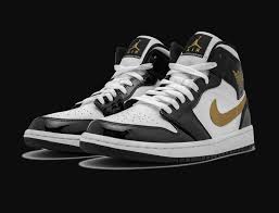 Air Jordan 1 Mid Patent Black White Gold Pin On Jordan 1