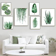 Modern Green Tropical Plant Leaves Canvas Art Print Poster Nordic Green Plant Wall Pictures Kids Room Large Painting In 2020 Leaf Wall Art Living Room Paint Home Art