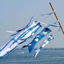 Shibori Koinobori Windsack In Indigo Blau Weissen Streifen 36 Wind Sock Shibori Hand Dyed Shibori