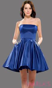 Short Simple Strapless Flowy Navy Dress With Pockets Can Be Worn For Grade 8 Graduation Short Prom Confirmati Dresses Grad Dresses Formal Dresses For Women