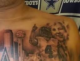 Prescott tattooed his first name dak in the middle of his back and obviously the initials of his brothers tad and tattoos over prescott's upper body and lion on his left shoulder, above the lion is pride. Dak Prescott Tattoos Tattoo Gallery Collection