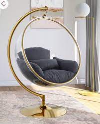 meridian furniture luna grey fabric gold base acrylic swing bubble accent chair in 2021 furniture meridian furniture chair