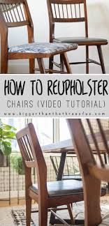 My sister has had her dining room set for a really long time. Video Tutorial For How To Upholster Dining Chairs Bigger Than The Three Of Us