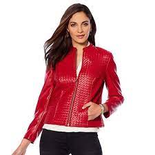 Colleen Lopez Dream Weaver Faux Leather Woven Jacket 8700445 Hsn Woven Jacket Leather Jacket Red Fashion