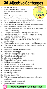 30 Adjective Examples In Sentences 30 Sentences Using Adjectives Example Sentences In 2020 Examples Of Adjectives Adjectives Sentences