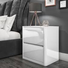 White High Gloss Bedside Table With 2 Drawers White Gloss Bedroom Furniture White Side Table Bedroom Modern White Bedside Table