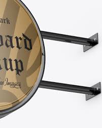 Metallic Round Signboard Mockup In Outdoor Advertising Mockups On Yellow Images Object Mockups