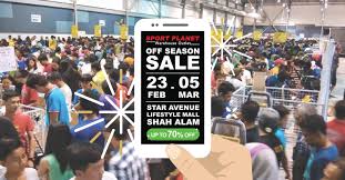 Include shopping in your star avenue lifestyle mall tour in malaysia with details like location, timings, reviews & ratings. Sport Planet Warehouse Outlet Off Season Sale Up To 70 Discount Shah Alam Star Avenue Lifestyle Mall 23 February 5 March 2017 Harga Runtuh Harga Runtuh Durian Runtuh