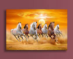Wall Canvas Realistic Digital Seven Running Horses Vastu Paintings For Living Room And Office Horse Painting Running Horse Painting Painting
