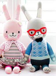 Chloe And Benedict Are Our Beautiful Hand Knit Bunnies Like All The Dolls Both Come With Their Own Birthdates And Pe Cuddle Kind Hand Knit Doll Knitted Dolls