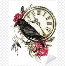 Maybe you would like to learn more about one of these? Watercolor Illustration With Crow Red Roses Clock Crow With Flowers Png Image With Transparent Background Toppng