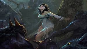 Werewolf uniform red eyes with blood. Hd Wallpaper Woman In White Dress Hunted By Werewolf In Woods Animated Wallpaper Wallpaper Flare